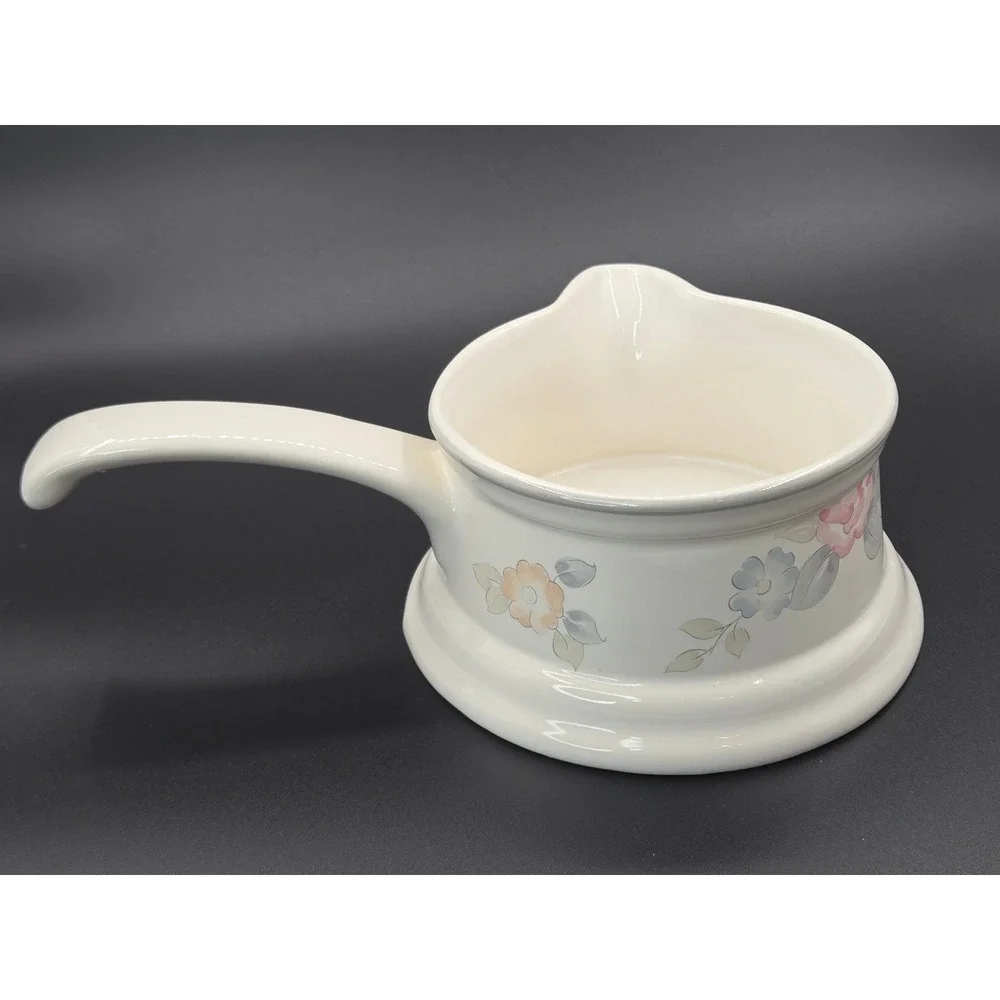 Pfaltzgraff Wyndham Spouted Gravy Boat Sauce Warmer with Handle Floral Cream